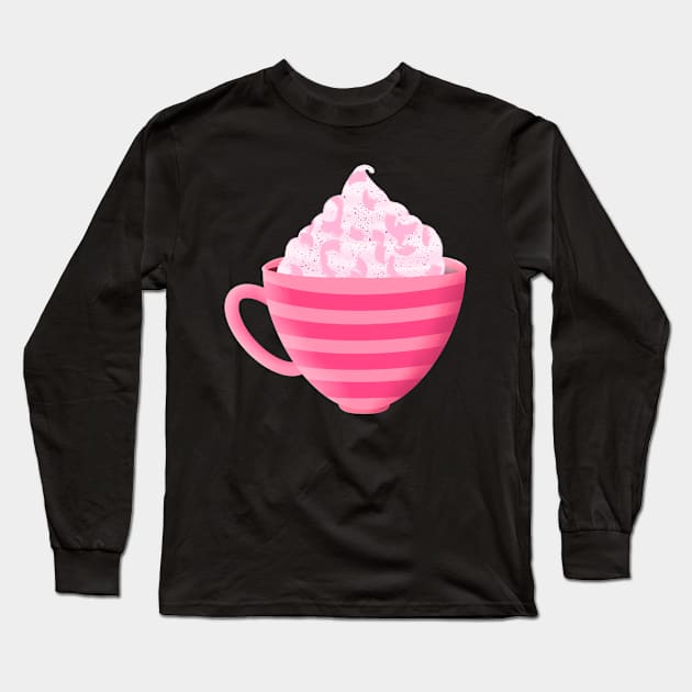 Pink Stripe Mod Mug Long Sleeve T-Shirt by MarcyBrennanArt